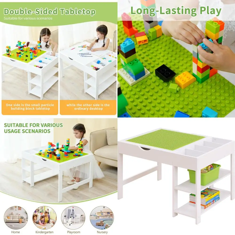 

Универсальный детский игровой стол с хранением, двусторонней поверхностью, строительными блоками и регулируемыми полками для детей 3-6 лет