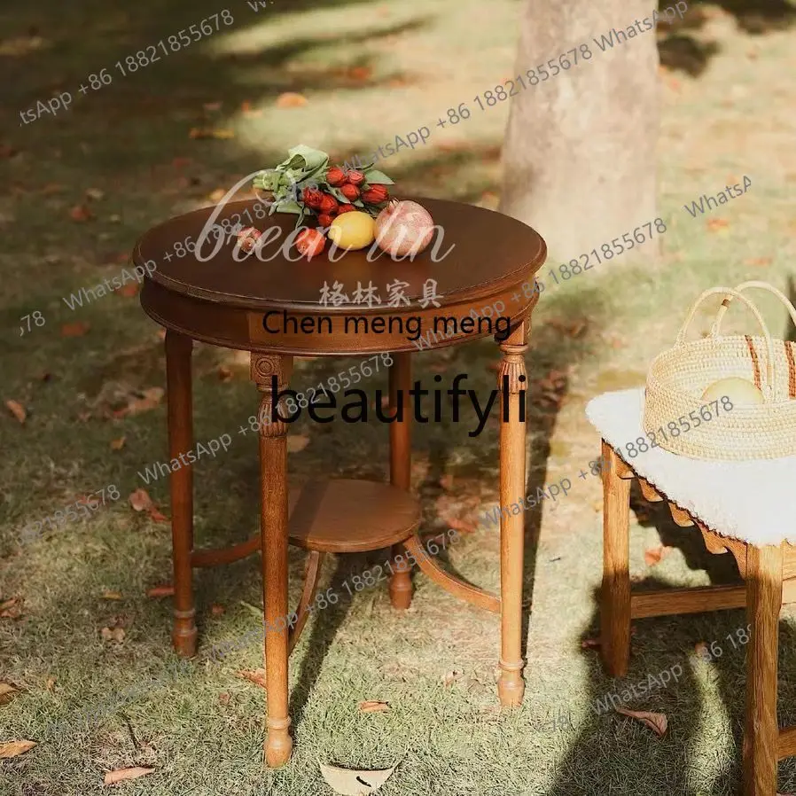 178American rural round solid wood edge table/French pastoral coffee table//simple art balcony tea table