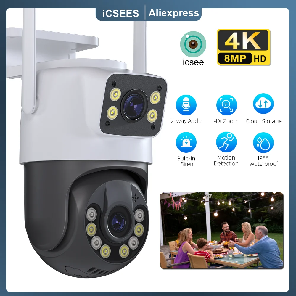 Wifi Surveillance Camera Outdoor PTZ Security Camera 8MP Dual lens 4X Digital Zoom AI Auto Tracking Humanoid Detection