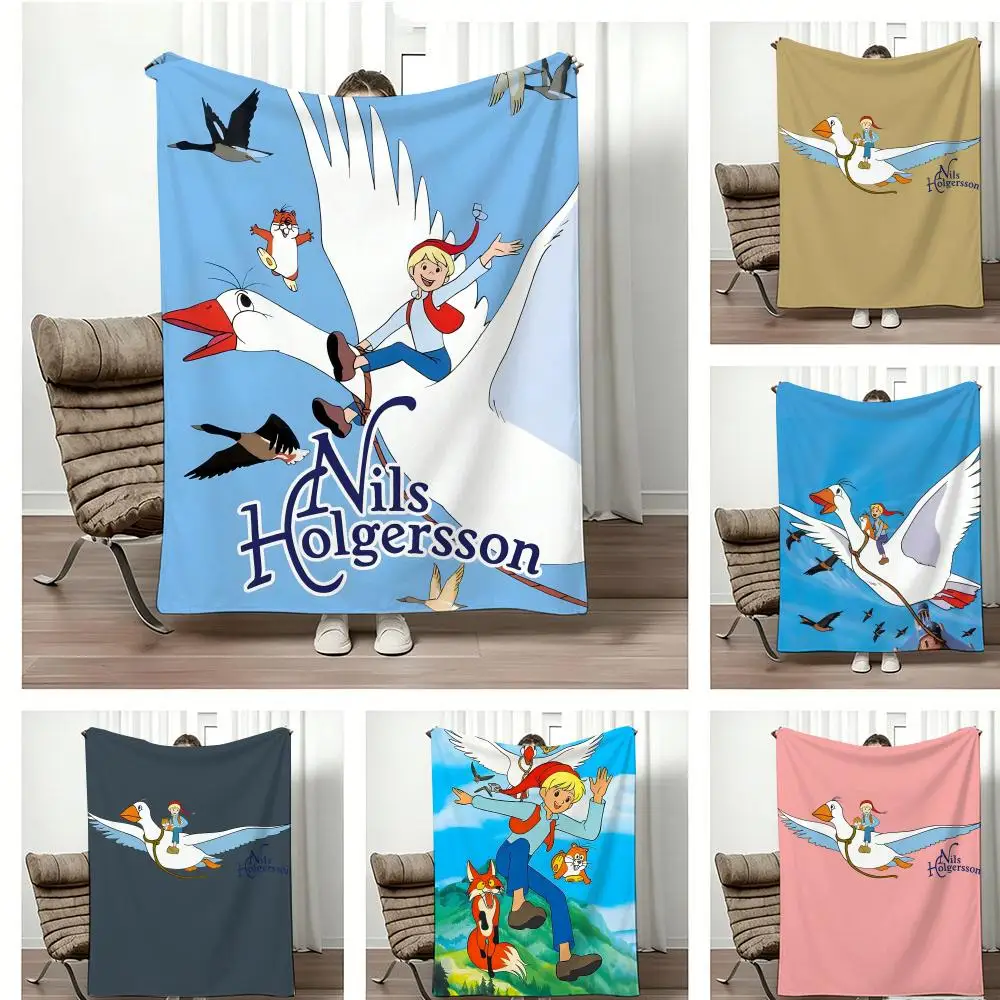 Hit Anime N-Nils H-HolgerssonS Throw Lightweight 240g Flannel Blanket Soft Skin-friendly for Summer Cooling