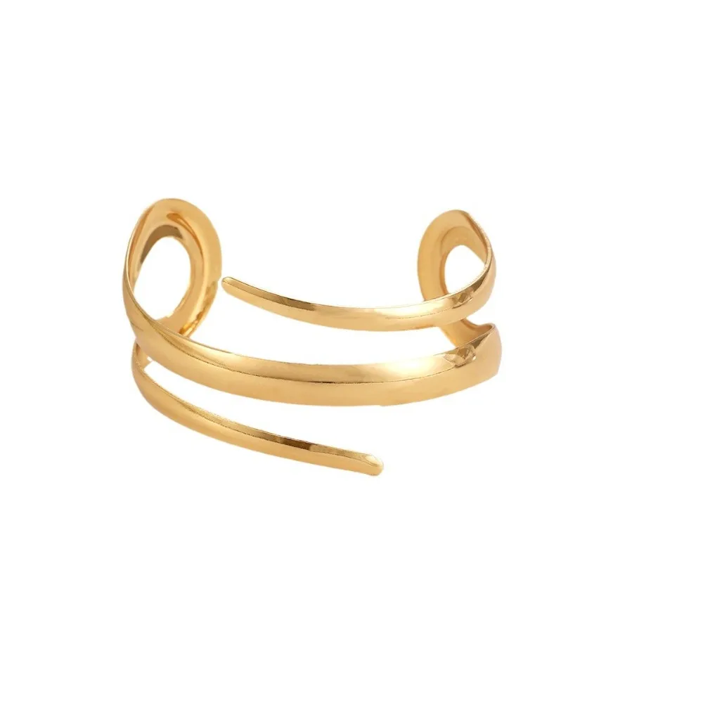 European and American Thick Bracelet and Ring Jewelry Set for Women Gold Color Geometric Line Bracelet Ring Combination - detail 8