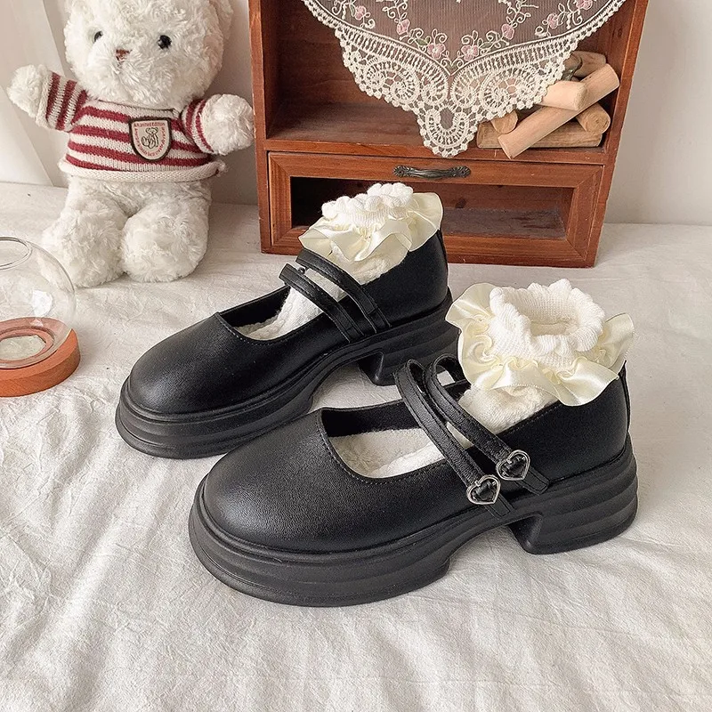 Nuove scarpe Mary Jane con plateau grosso per donna décolleté con cinturino alla caviglia con doppia fibbia in pelle verniciata scarpe Lolita