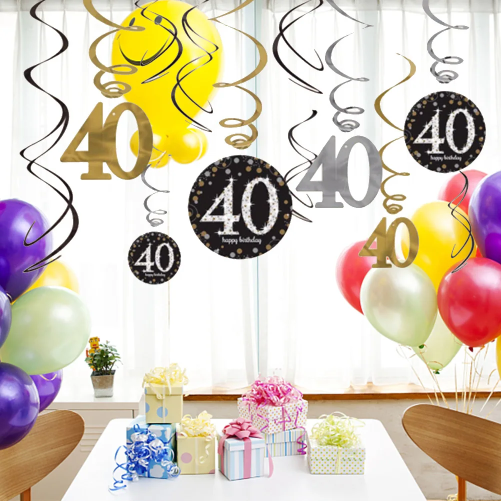 

12Pcs Happy Birthday Hanging Swirls and Paper Cards Bundle for Birthday Party Decor 40Th Celebration Memorable Photo Backdrop