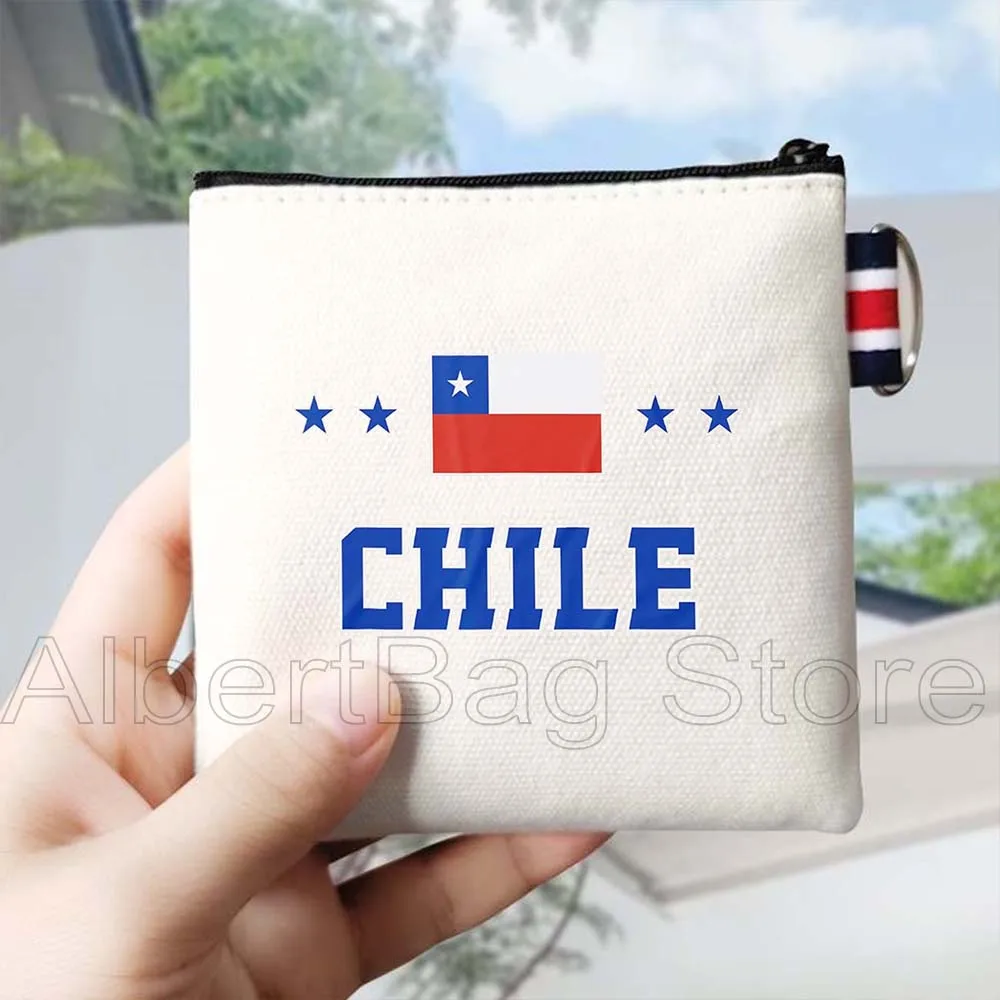 Chile Flag Map Chilene Patriotic Cute Gifts Santiago Chili Chilean Art Canvas Coin Purse Bag Square Key Storage Bag Wallet Pouch