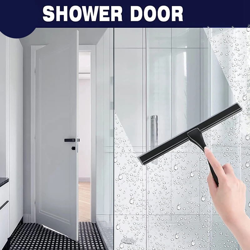 Shower Scraper, 10-Inch (About 25.4 Cm) Matte Black Scraper, Suitable For Bathrooms, Shower Doors, Mirrors