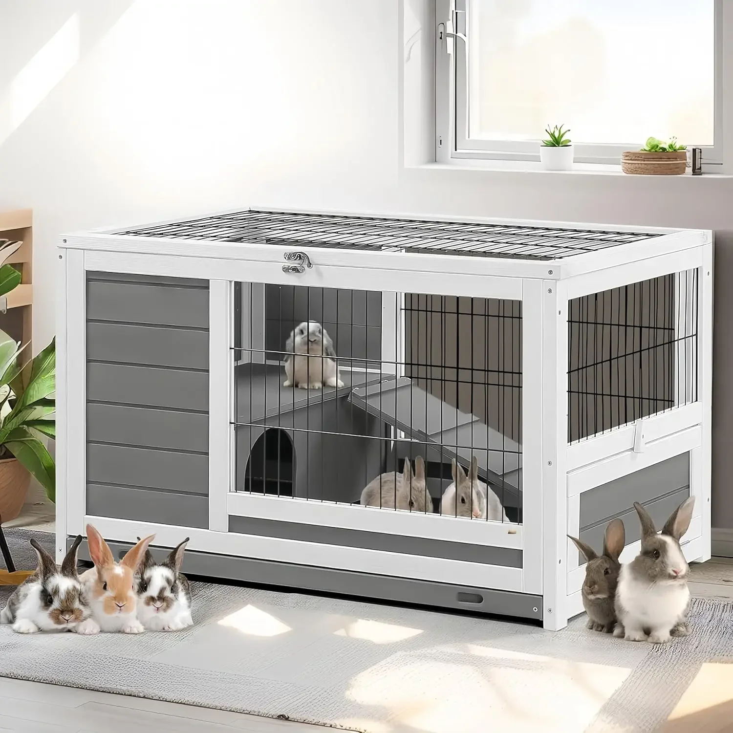 

Rabbit Hutch Pet House for Small Animals 35.4" Guinea Pig Cages Rabbit Cage with Run Bunny House Indoor & Outdoor