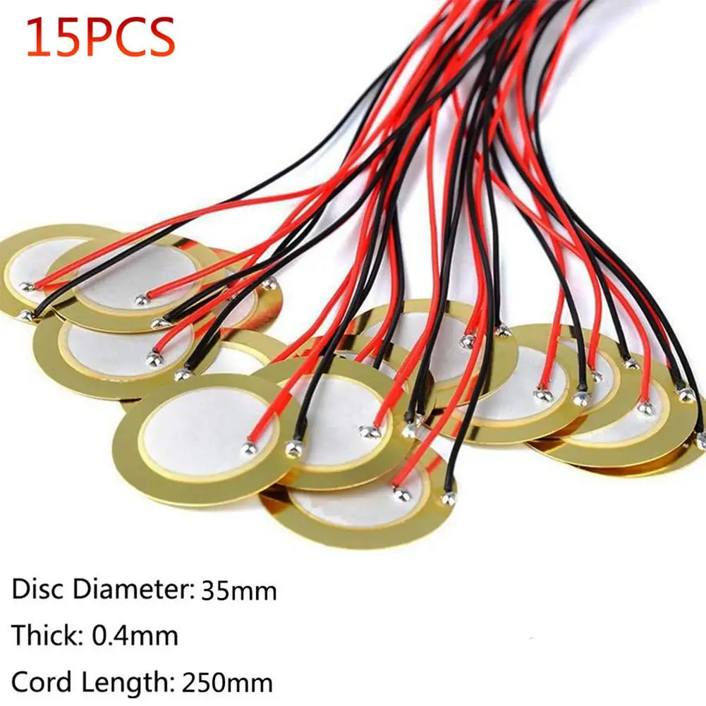 

15PCS Piezo Pickup 35mm Pre-wired Piezo Elements Buzzer Sounder Sensor Trigger Drum Disc with 10" Cord for Acoustic Guitar Drum