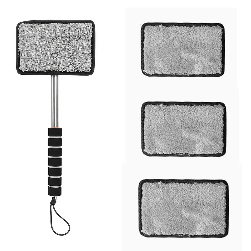 4Pcs Retractable Car Windshield Cleaning Brush Set, Replaceable Brush Head, Extended Handle Portable Window Cleaner Tool JJ5046