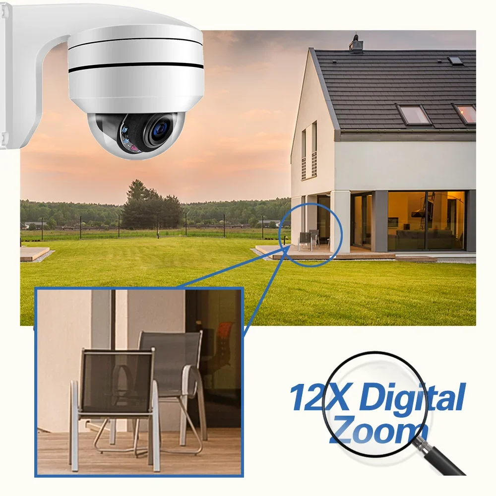 4K 8MP Optical POE PTZ Camera Outdoor 12X Zoom IP Surveillance Camera 100m IR Night Vision AI Street Security CCTV RTSP AC18 Pro