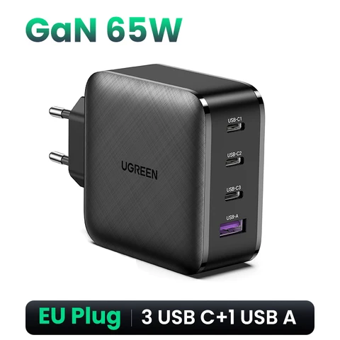 UGREEN 65W GaN Зарядное Устройство Quick Charge 4.0 Type C для iPhone и MacBook — фото товара