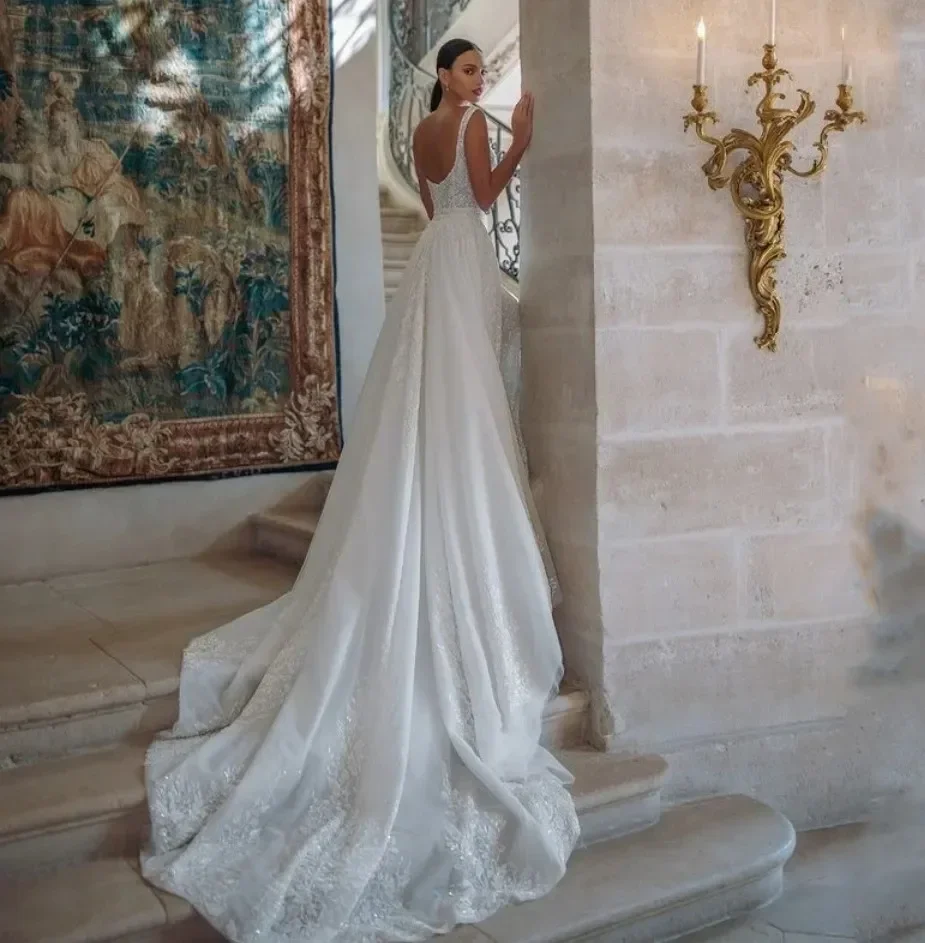 オフショルダー マーメイド ウェディングドレス 取り外し可能なトレーン付き 高級 Vestido De Noiva Sereia ビーズ レース ローブ マリアージュ