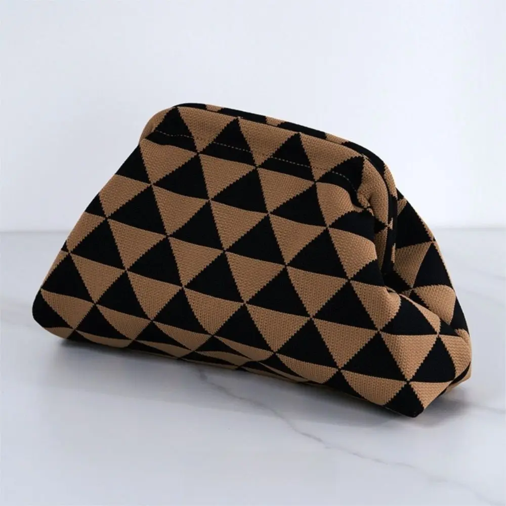 Hochwertige Häkel-Design Strick-Clutch-Tasche, Colorblock Tragbare Kosmetiktasche, Lässige Dumpling-Clutch für Damen – Detail 2