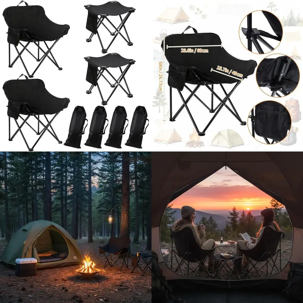 

2 Pack Portable Ultralight Folding Camping Chair and 2 Pack Folding Camping Stools with Carry Bag for Outdoor Hiking Fishing Mou