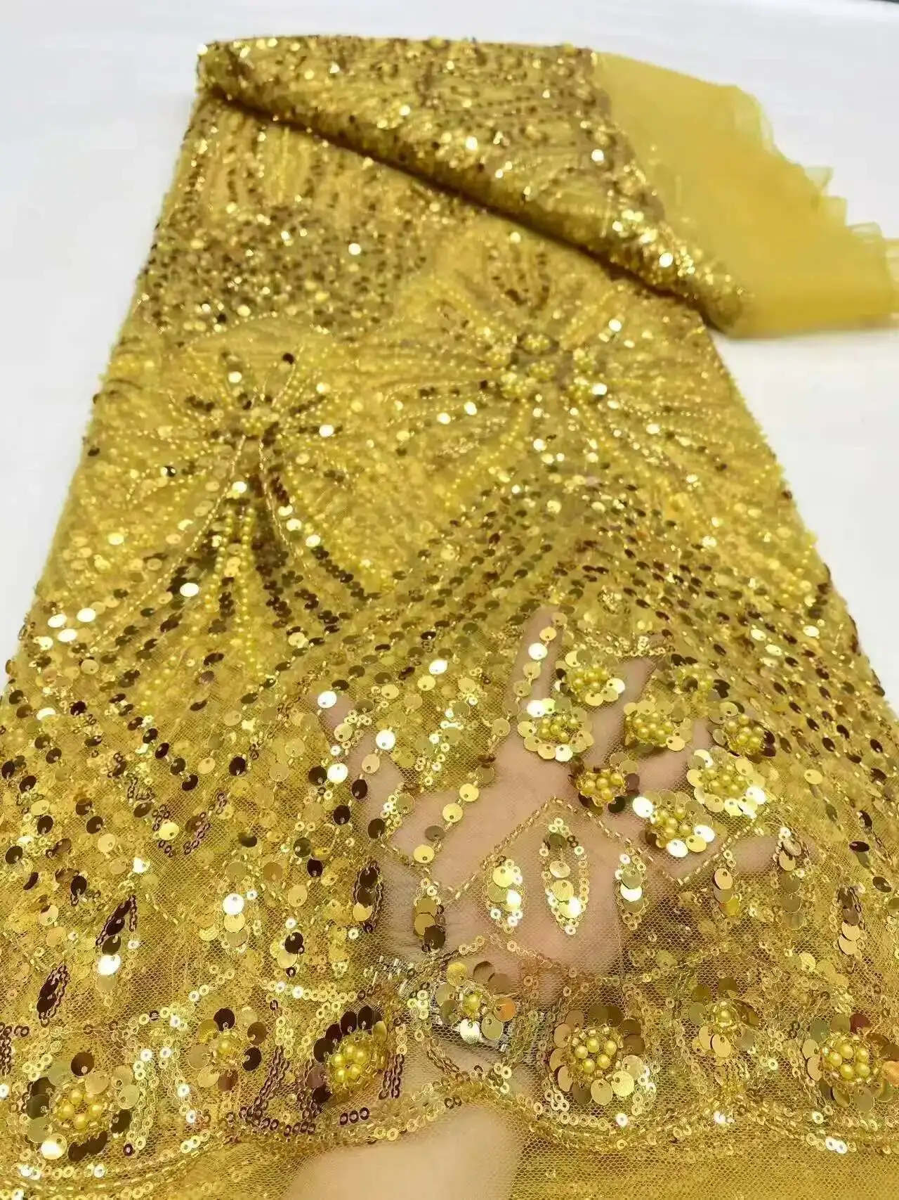 

2025 Net Lace Fabrics With Sequins For Evening Dresses Latest French Beaded Tulle Lace Fabric High Quality African