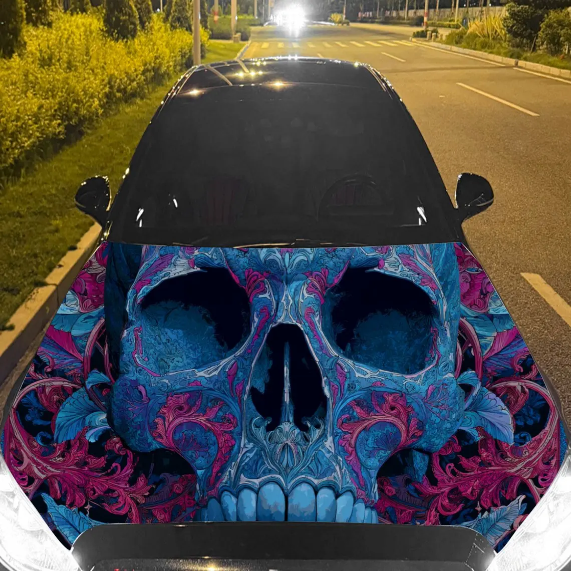 

Car Decal Skull in Vibrant Blue & Pink Intricate Patterns - Edgy Artistic Aesthetic Car Hood Sticker, Waterproof Self - Adhesive