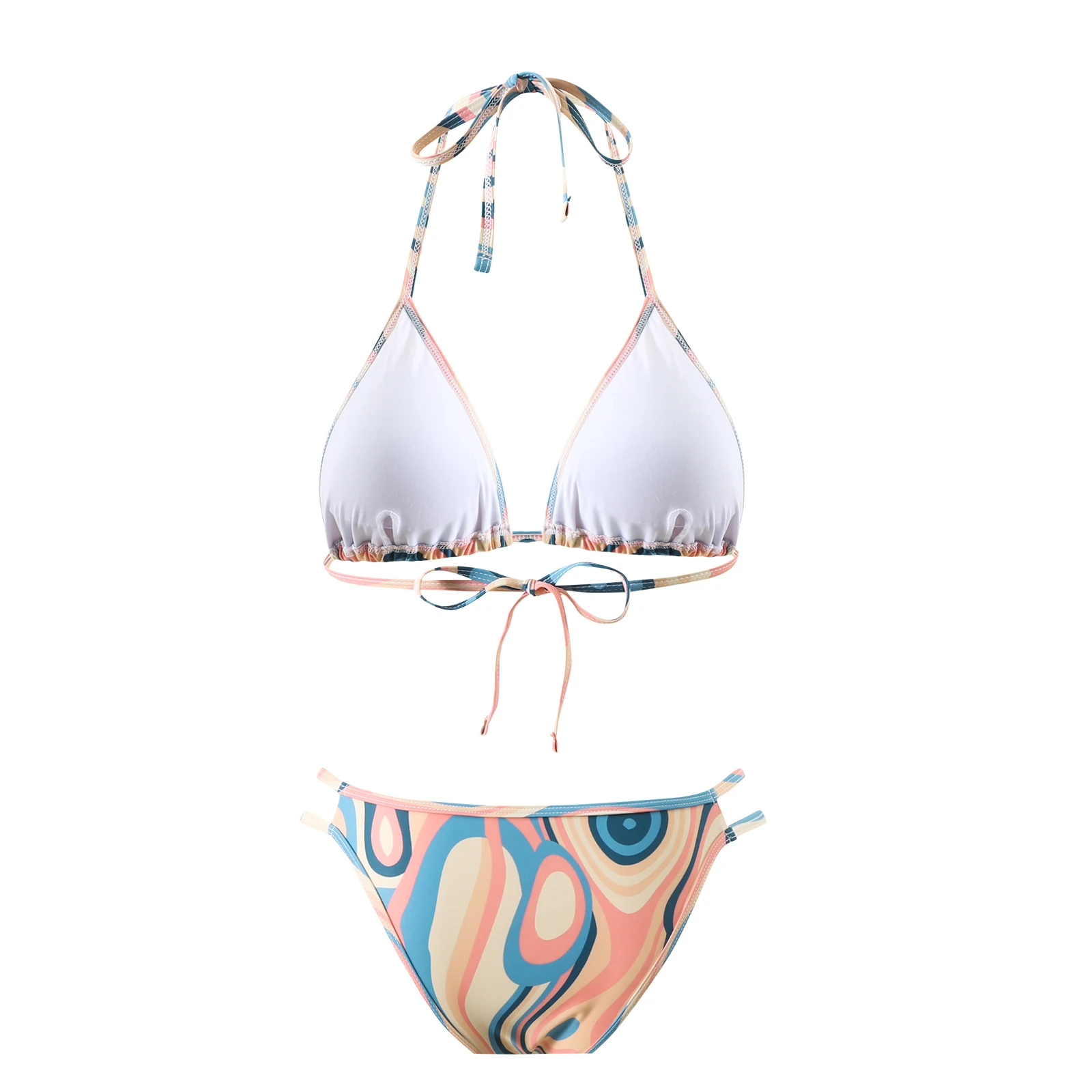 Sexy Print Bikinis Sets Women 2024 Summer Halter Swimsuit Hollow Out Two Pieces Bathing Suit Boho Push-up Beachwear