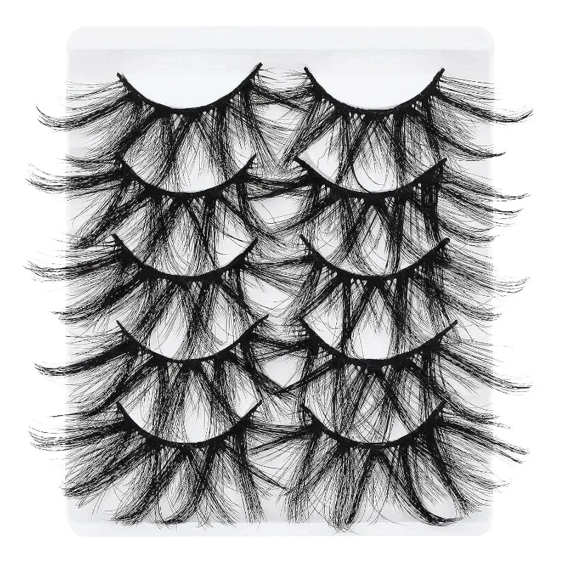 Dramatic 25 Mm Artificial Mink Eyelashes Pack of 5 Pairs Wispy Long Thick Fluffy Strip Eye Lashes