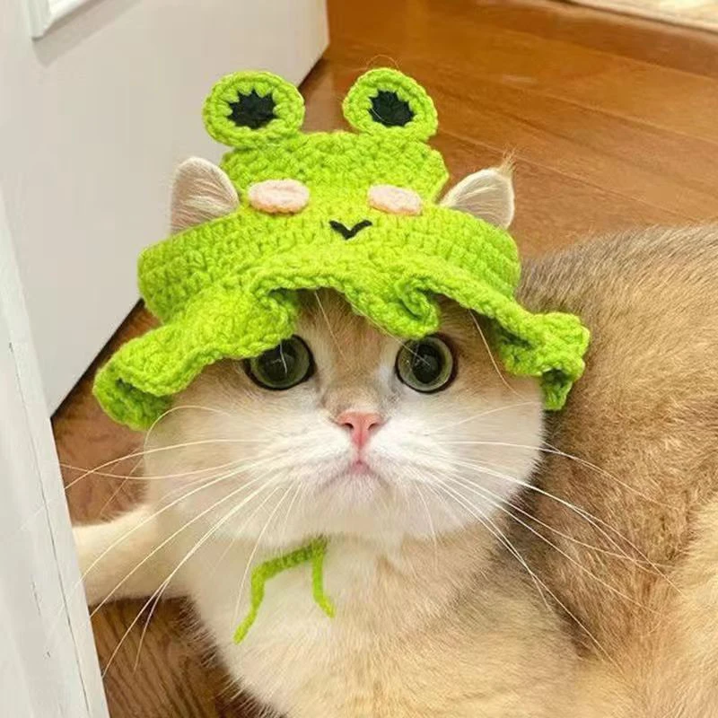 Gorro de gato caliente de otoño e invierno, banda elástica, bonito y delicado gorro tejido para mascotas, accesorios para fotos de fiesta, accesorios decorativos para gatos