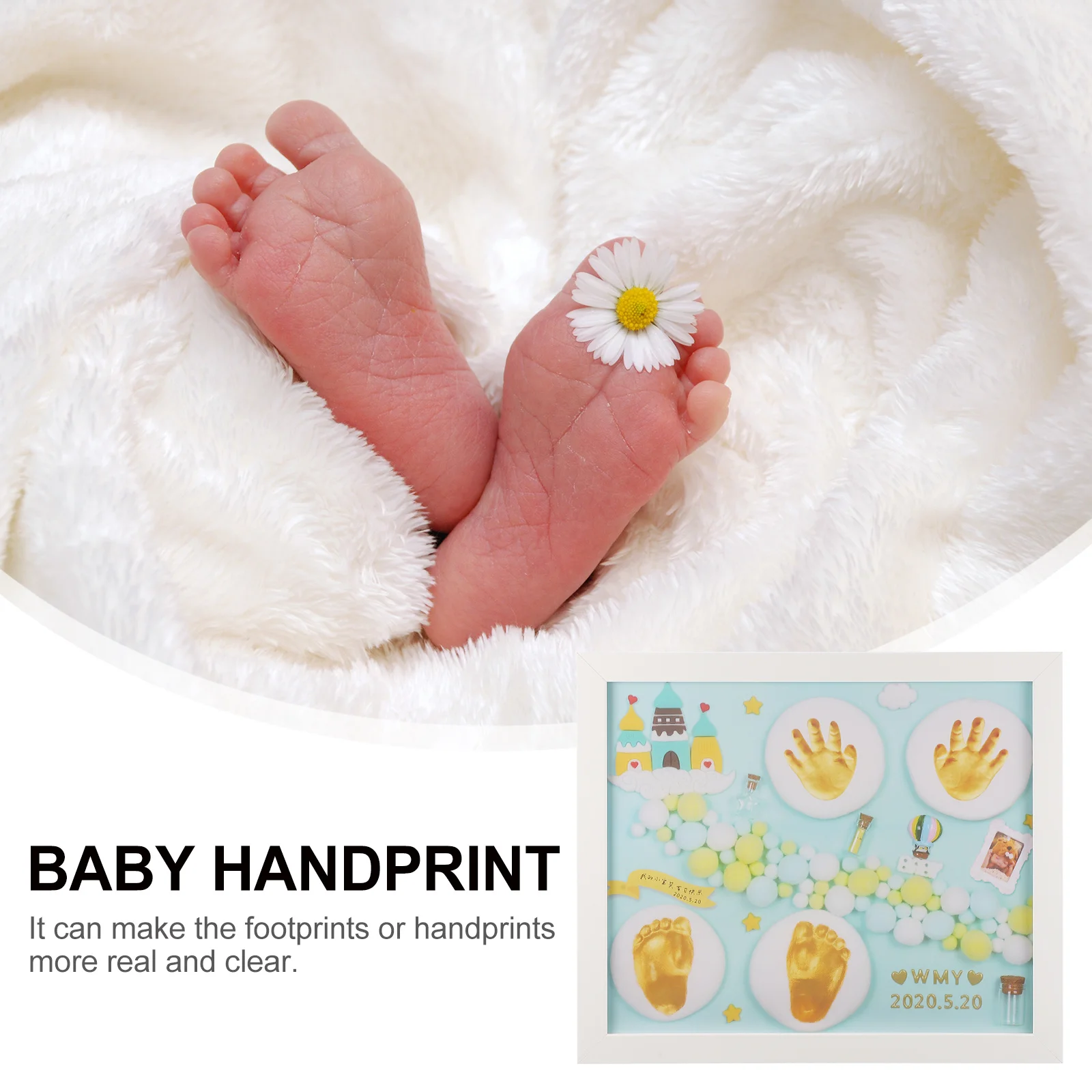

1Set Newborn Baby Handprint Footprint Ink Pads Safe Durable Creative Birthday Gift Infant Growth Tracking Keepsake Frame