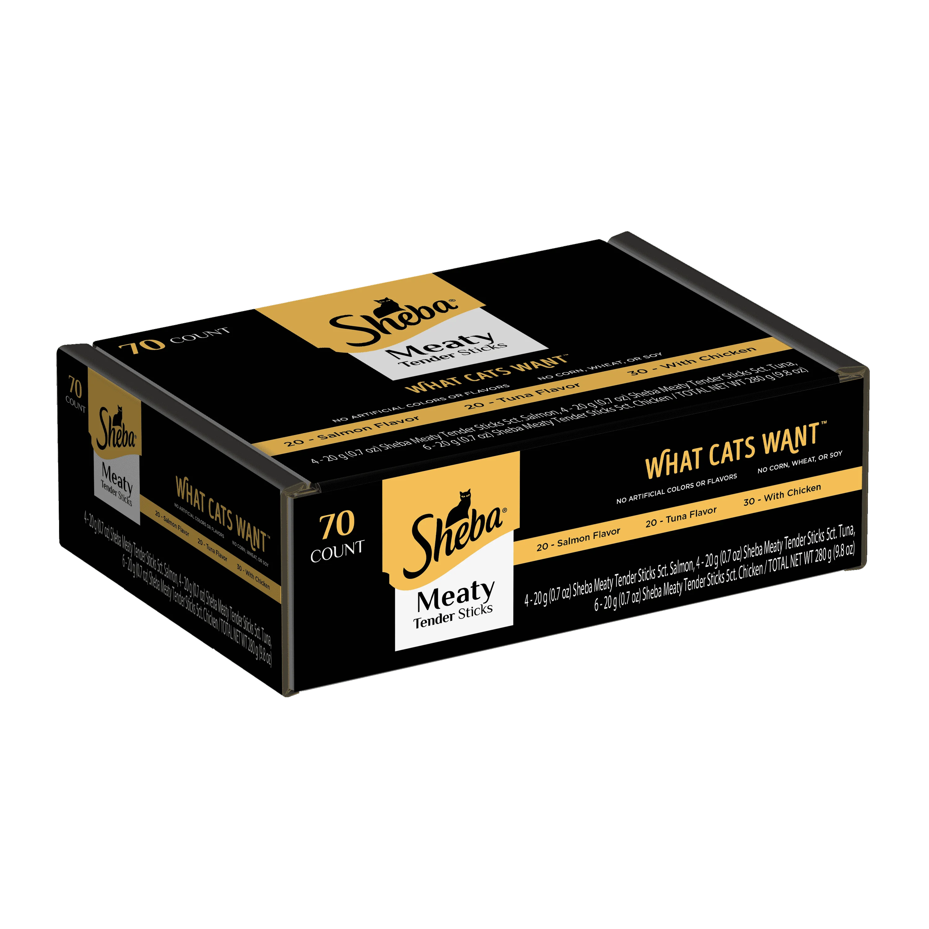 

Sheba Meaty Tender Sticks Treats for Adult Cats, Salmon, Chicken and Tuna Flavor Variety Pack, 70-Count Pouches, 9.94Oz
