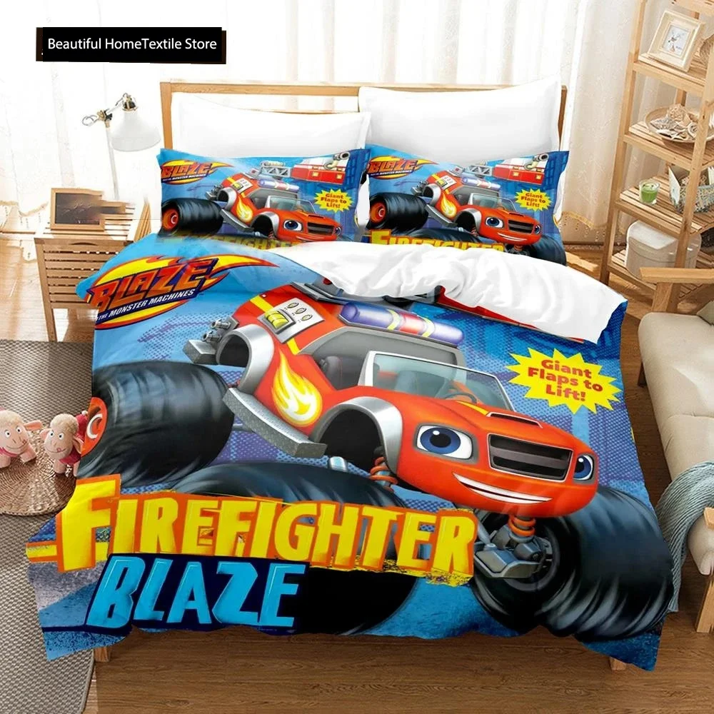 Cartoon Blaze And  Monster Machines Speed Bedding Set Boys Girls Twin Queen Size Duvet Cover Pillowcase Bed Boys Adult