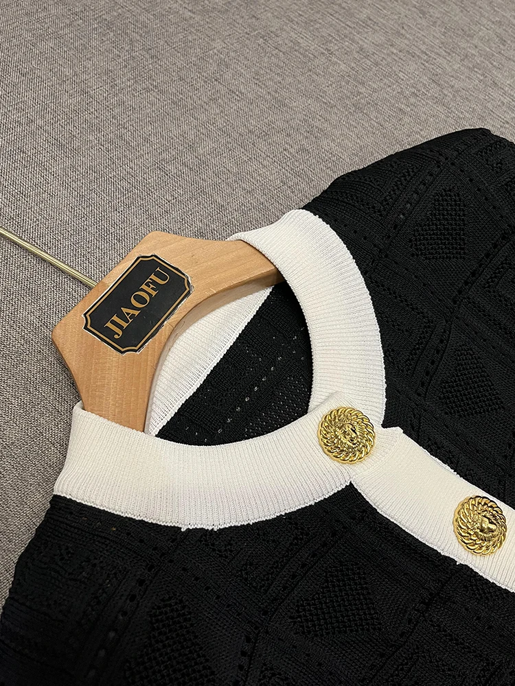 Nouveauté tricoté brodé ouvert Cardigan gilet jupe couleur Blo métal bleu Anti-âge JF Sle pull femme