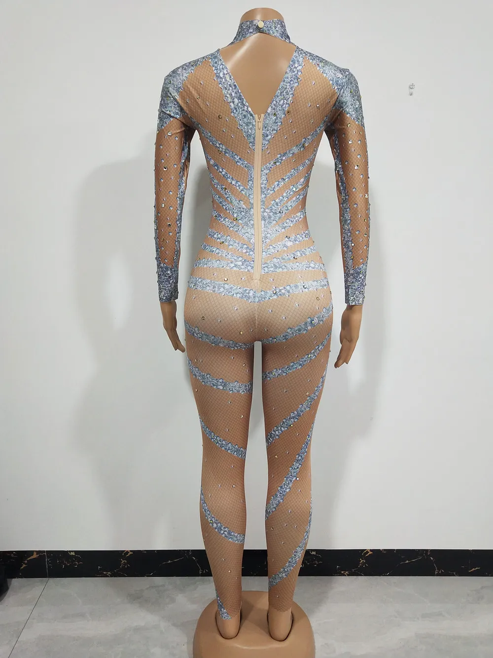 Tuta da donna con strass stampati Sparkly Bar Nightclub Costume da spettacolo teatrale Body di cristallo Festival Party Rave Abbigliamento