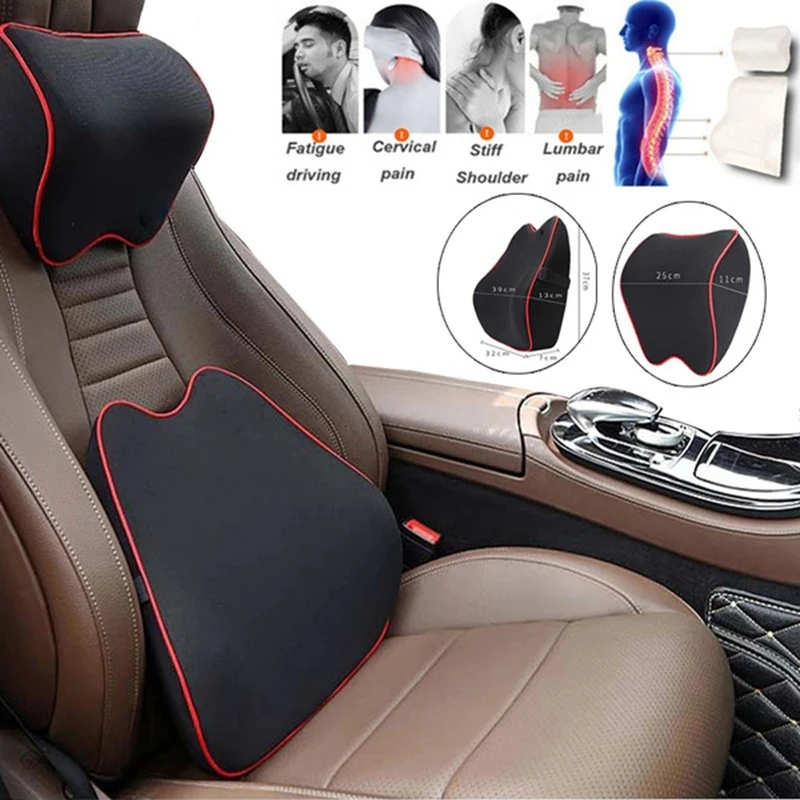 Car Neck Headrest Pillow Memory Cotton Cushion Auto Seat Head Support with Adjustable Elastic Straps Accessories, Red