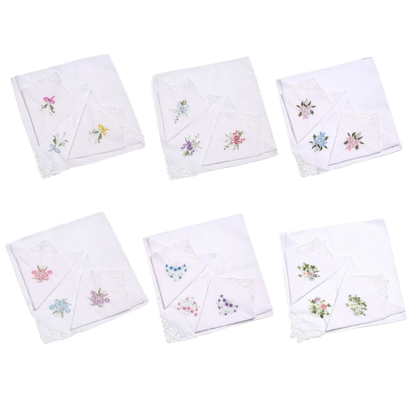 12PCS Cotton Embroidery Flower Handkerchief for Woman Wedding Handkerchief Dropship