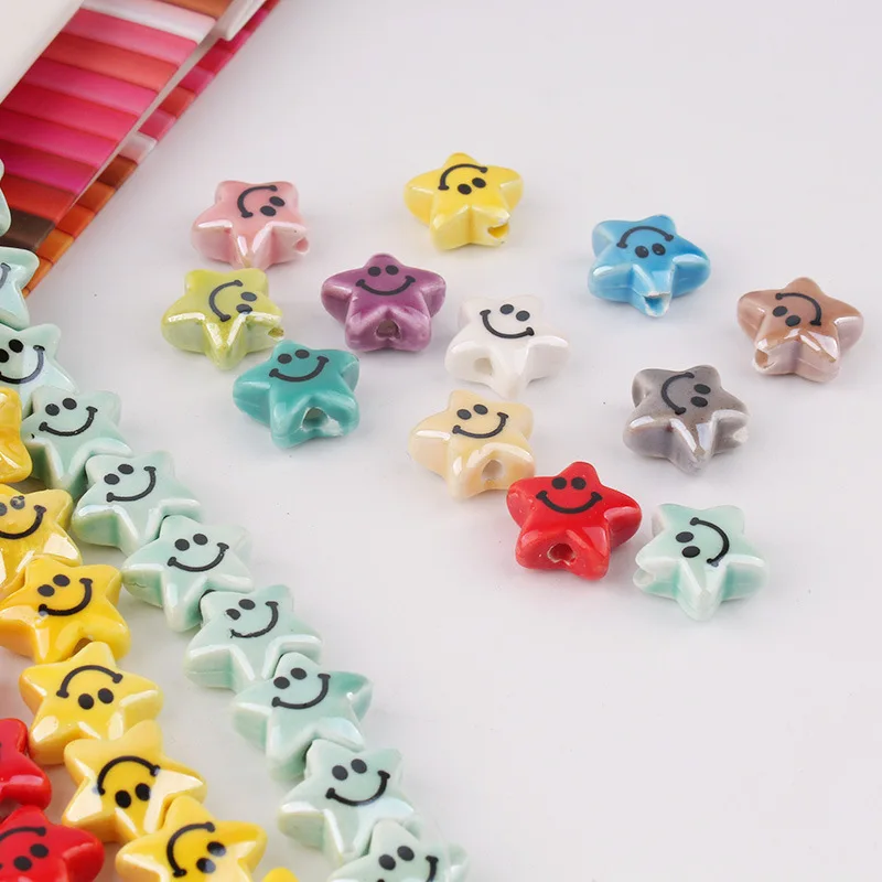 20pcs 14mm Five-pointed Star Smile Face Ceramic Beads Loose Spacer DIY Bead For Jewelry Making Bracelet Necklace Earring