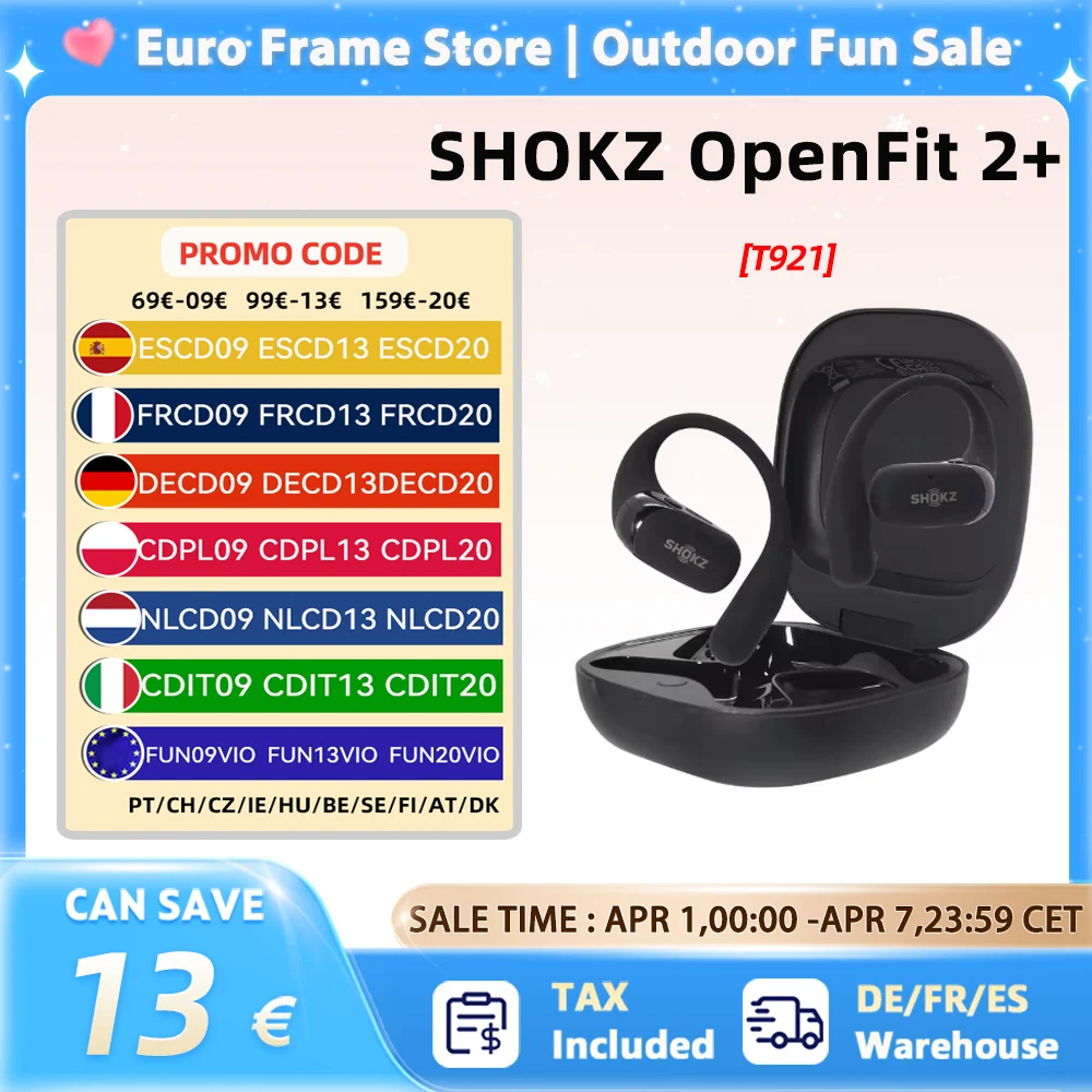 SHOKZ OpenFit 2 + T921 écouteurs d'oreille gratuits Dolby Audio Compatible 48 heures IP55 résistance à l'eau USB-C charge sans fil nouveau T921