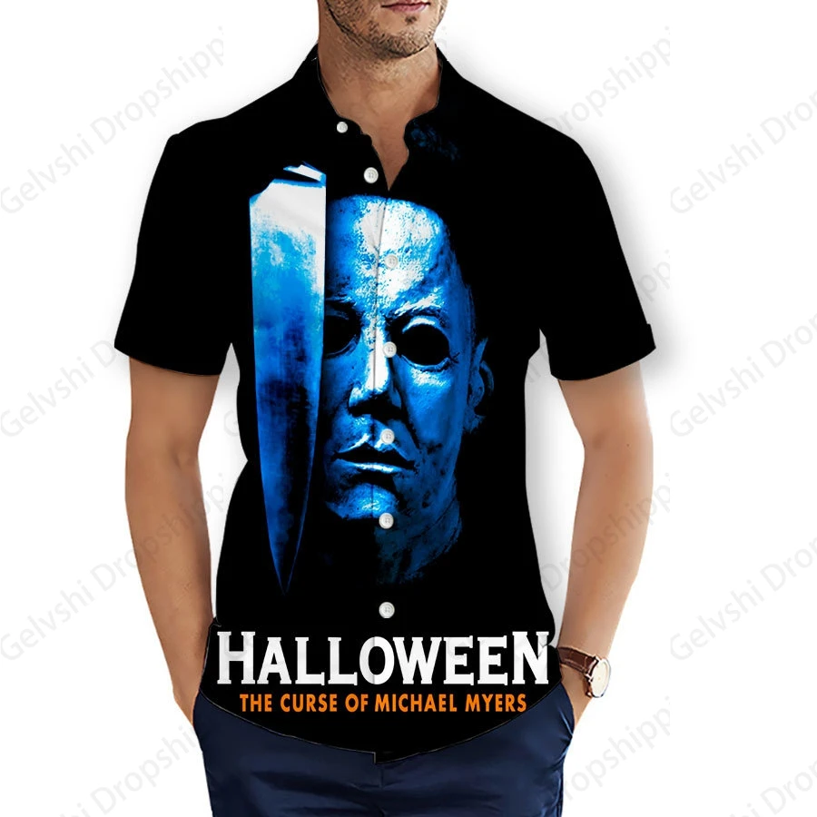 Halloween Hawaiian Shirts Michael Myers 3d Print Shirts Men Women Fashion Social Beach Shirt Casual Floral Blouses Street Camisa