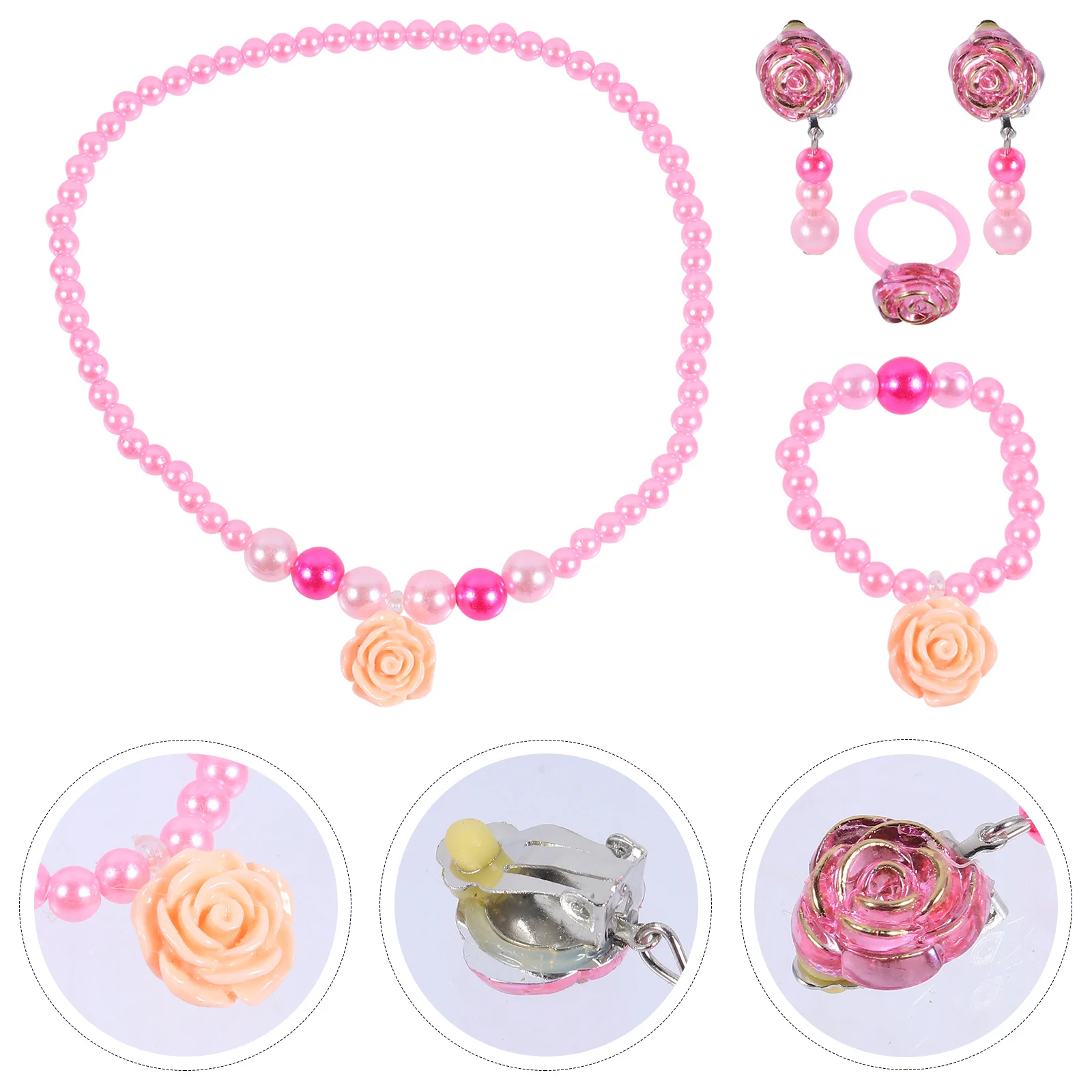 1 Zestaw Akcesoriów Kwiatowych Biżuteria dla Dzieci Naszyjnik Bransoletka Pierścionek Kolczyki Prezent Urodzinowy Biżuteria na Imprezę Zestaw Naszyjników dla Dzieci