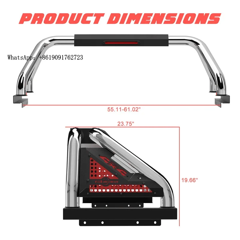 

High Quality Adjustable Truck Bed Sports Roll Bar Stainless Steel bar For tacoma 2005-2023