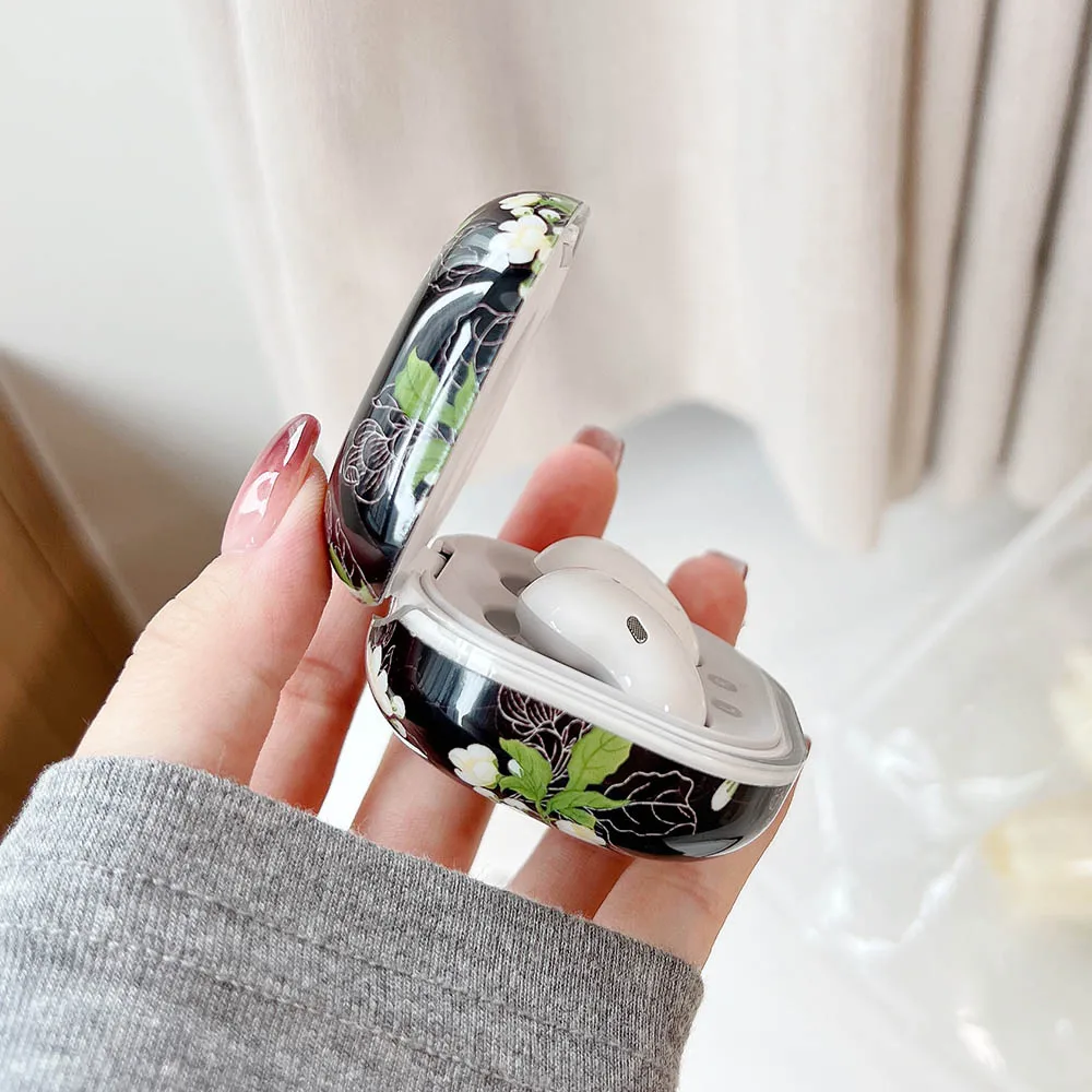 حافظة فنية على شكل زهرة ريفية لهاتف سامسونج جالاكسي براعم FE Buds Pro Buds2 Pro غطاء حماية لسماعات الأذن لهاتف Galaxy Buds Live Pro مع خطاف