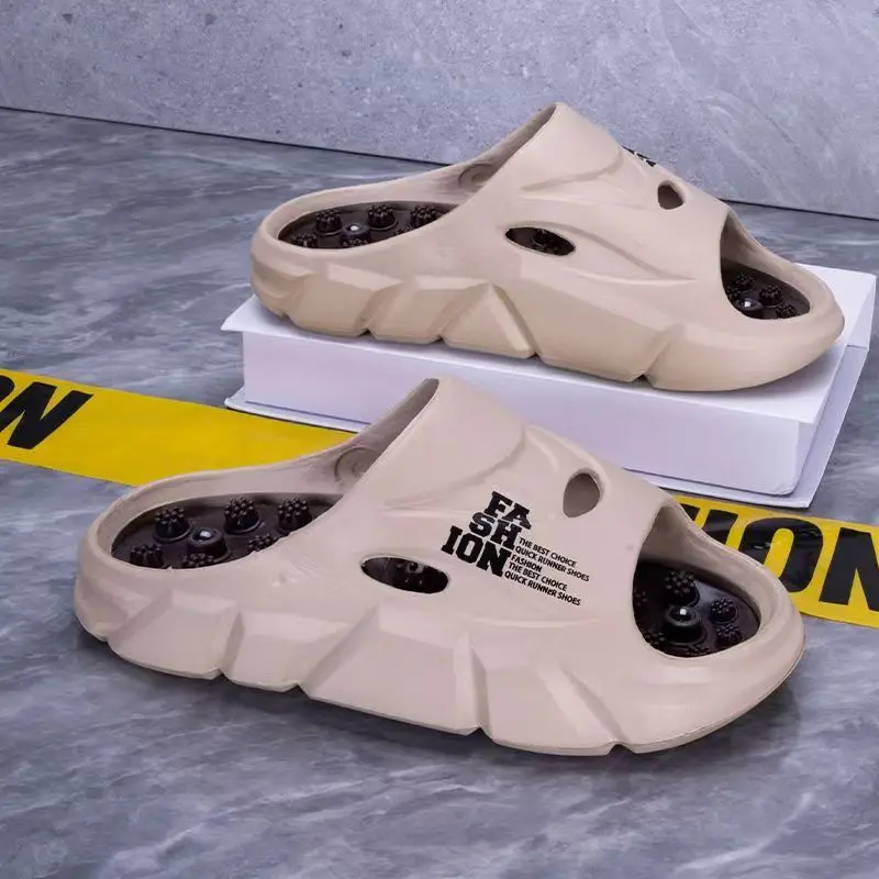 

Мужские летние новые однословные массажные тапочки для ног большого размера, толстая подошва, нескользящие домашние массажные тапочки с подошвой для ног