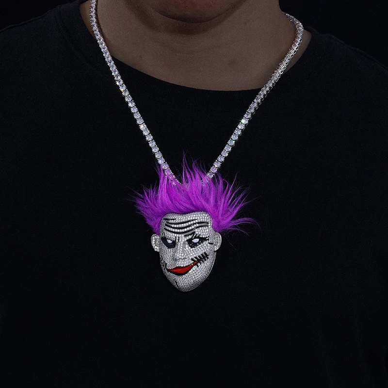 Iced Out Moissanite Evil Smile Clown Custom Pendant Necklace Men 925 Sterling Silver Original Certified Hiphop Punk Jewelry Gift