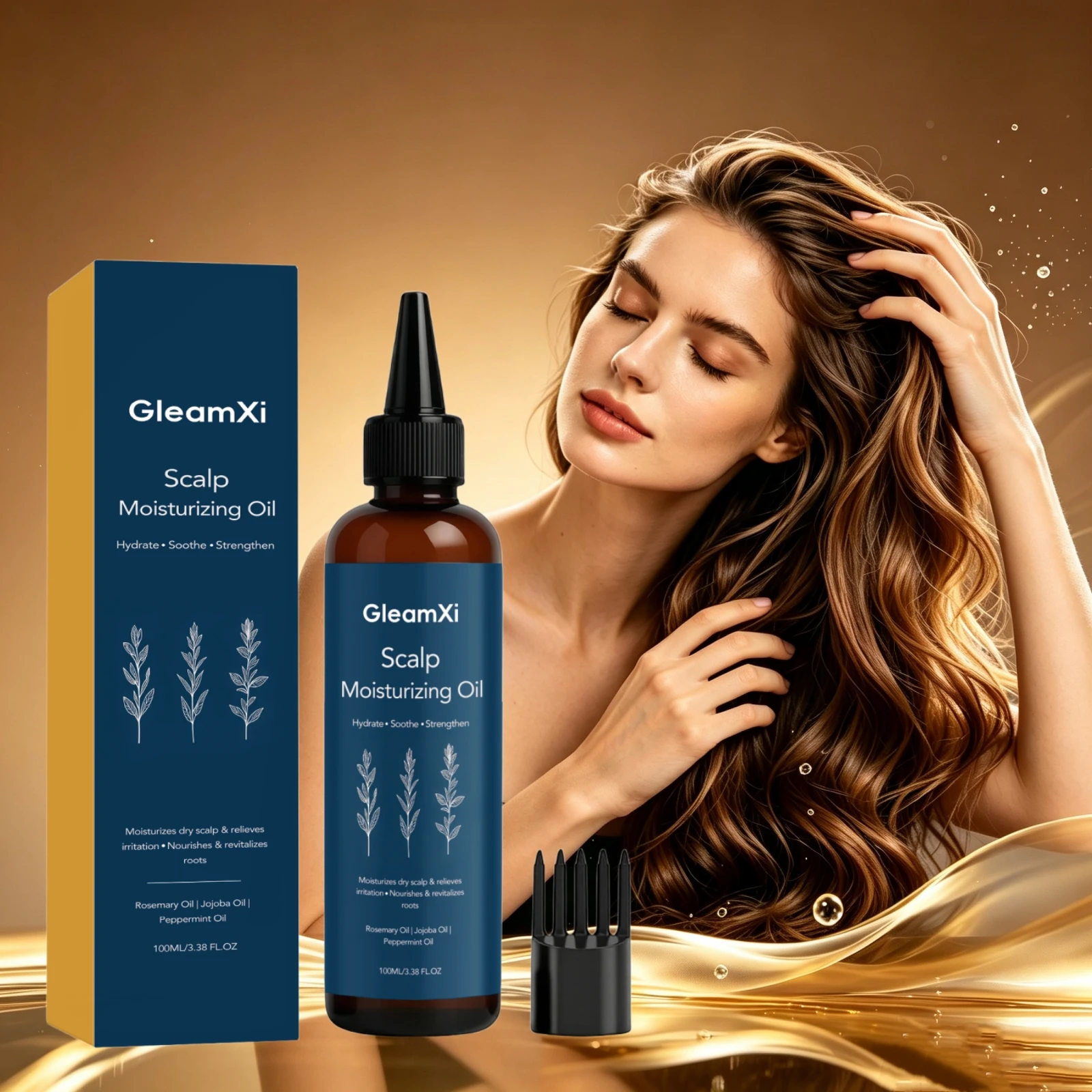 Rosemary Jojoba Scalp Treatment Oil Moisturize Roots Strengthen Follicle With Comb Applicator Relieve Dryness Itch Hair Care Oil