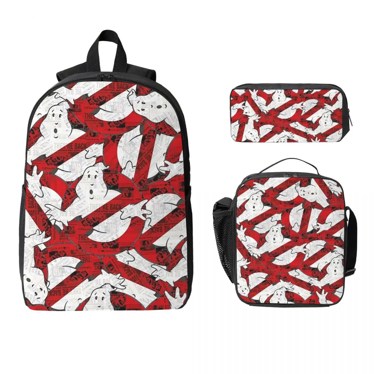 

Рюкзак с логотипом The GhostBusters, сумка для книг для мальчиков и девочек, школьная сумка, компьютерные сумки на плечо, изолированная сумка для обеда 3 шт., пенал