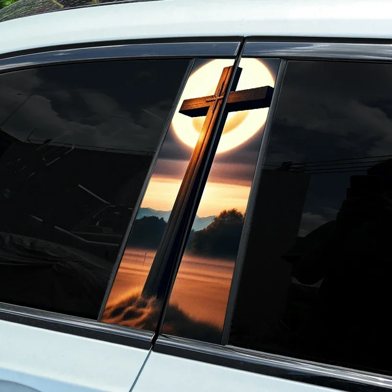 

1PC Christian Cross Car Stickers Auto B Pillar DIY Car Doors Pillar Sunscreen Vinyl Decals Cover Scratches Waterproof Decoration