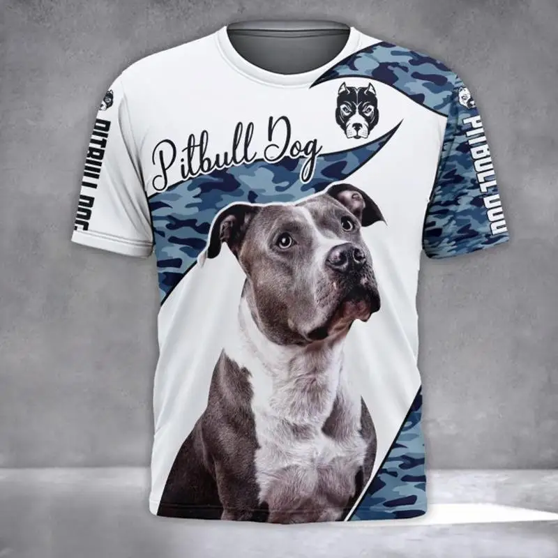 

New Pet Animal T-Shirts Pitbull Dog 3D Print Men's Casual Hip Hop Tees Round Neck Short Sleeve T Shirt Harajuku Top Man Clothing