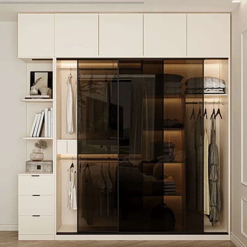 New glass sliding style light luxury sliding door wardrobe, home bedroom, master bedroom, finished sliding door wardrobe