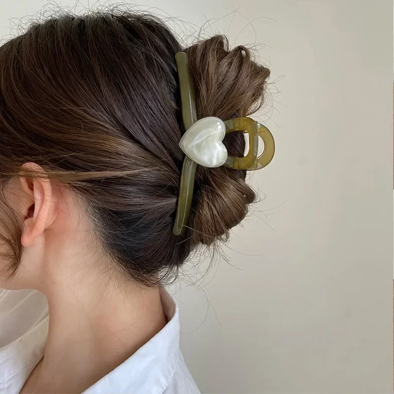 Pinza de pelo coreana con forma de corazón para niña, pinza de gran tamaño, cangrejo, accesorios para el cabello elegantes, regalo, nuevo