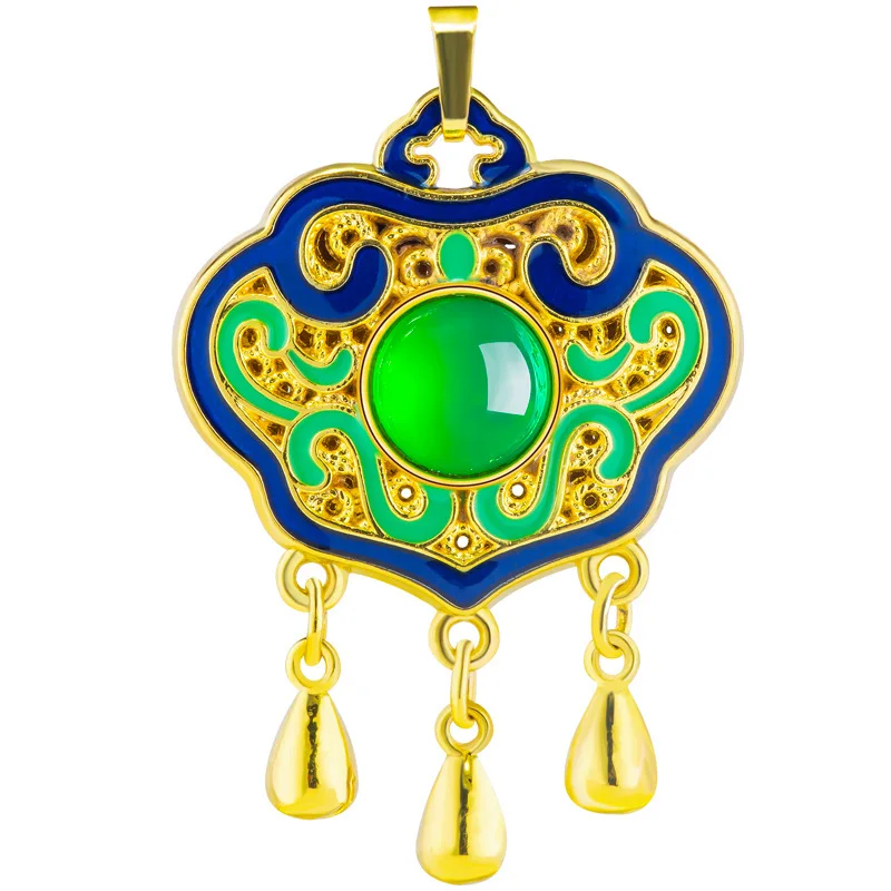 

Green Real Jade Agate Ruyi Pendant Necklace Carved Charm Natural Jewelry Talismans Amulet Choker 18K Gold Plated