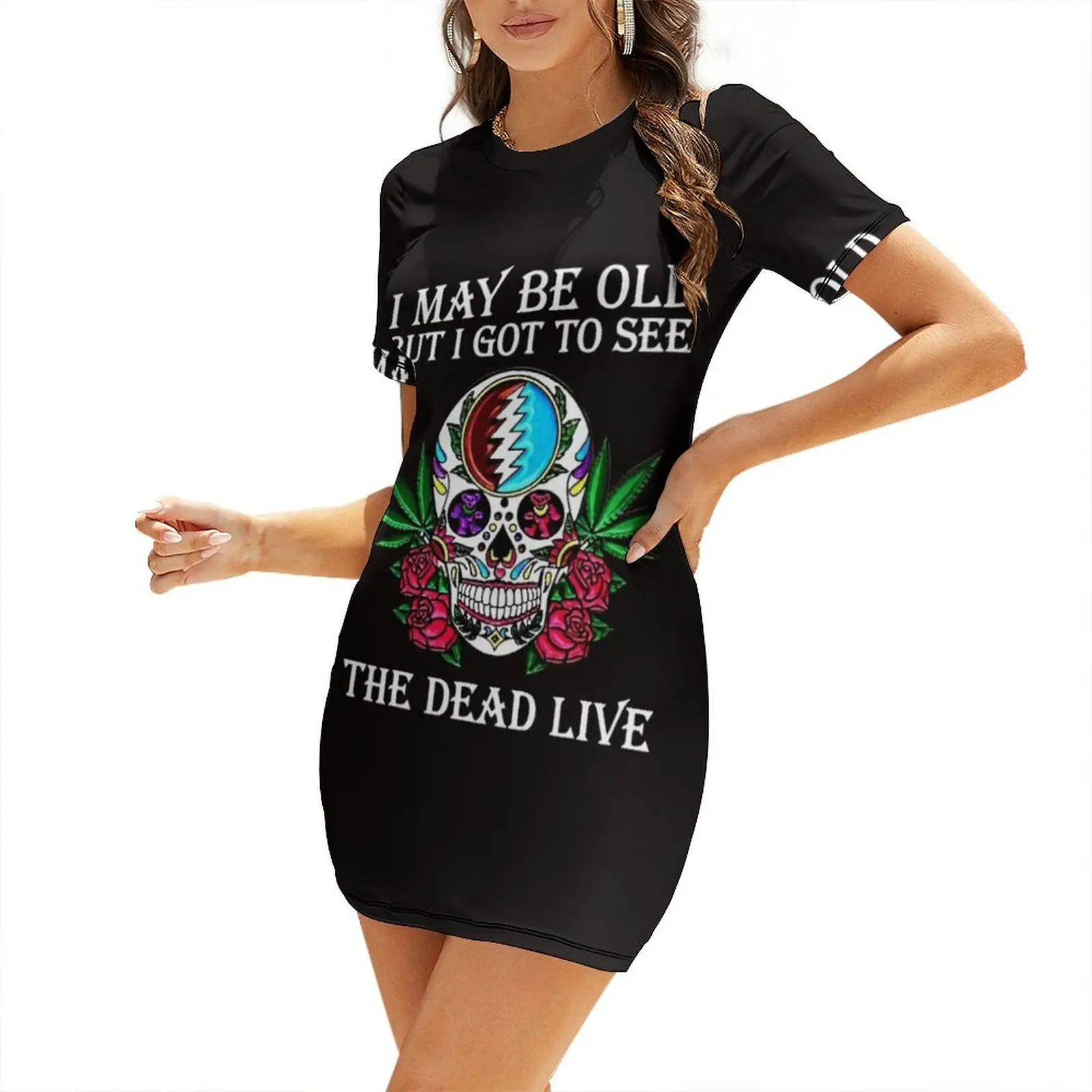 

Sugar Skull, I Got To See The Dead Live Rose Short Sleeved Dress luxury women's party dress evening prom Dress women