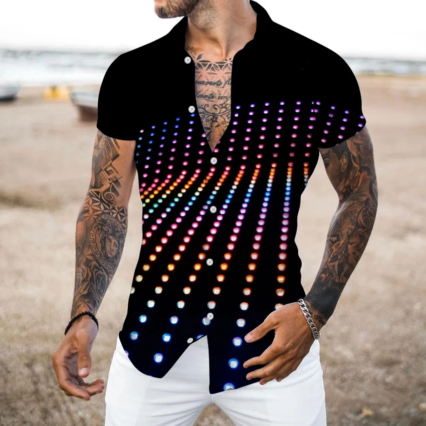 2023 Summer Men\'s Shirt Glisten Dot Digital Print Turn-down Collar Short Sleeve Tops Casual Party Shirt for Men Clothing S-4XL