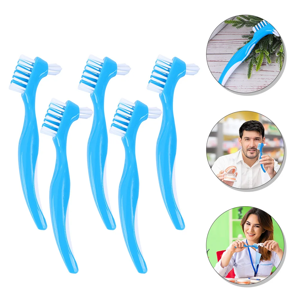 

5Pcs False Teeth Brush High Quality Durable Denture Toothbrush Curved Handle for Home Denture Cleaning Tool Portable Reusable