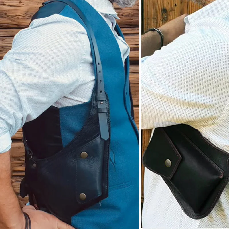 Steampunk Vintage Shoulder Bag Dual Phone Wallet Purse Pocket Medieval Viking Costume Underarm Leather Bag For Men And Women