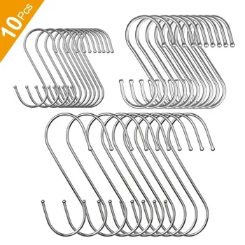 10pcs Stainless Steel S Shaped Hook Kitchen Bathroom Clothing Hooks Multi-functional Metal Hanging Hook 1