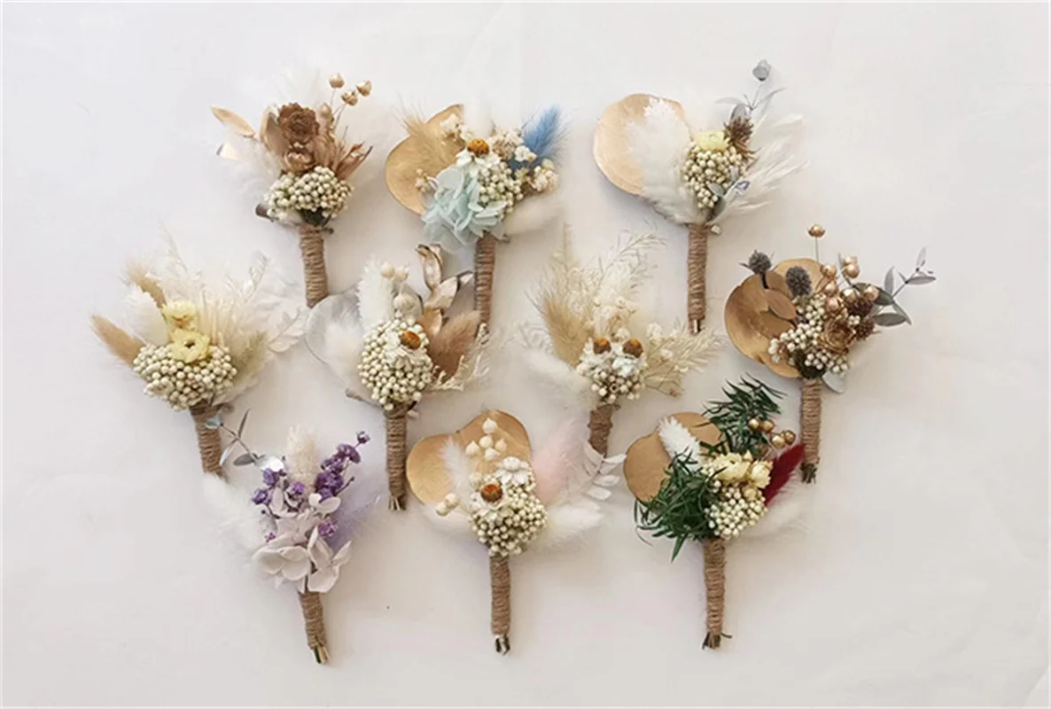 Wedding Mini  Dried Flower Bridal Bouquet Corsage Dry Flower Combination  Plants Artificial Decoration Diy Home Festival Decor